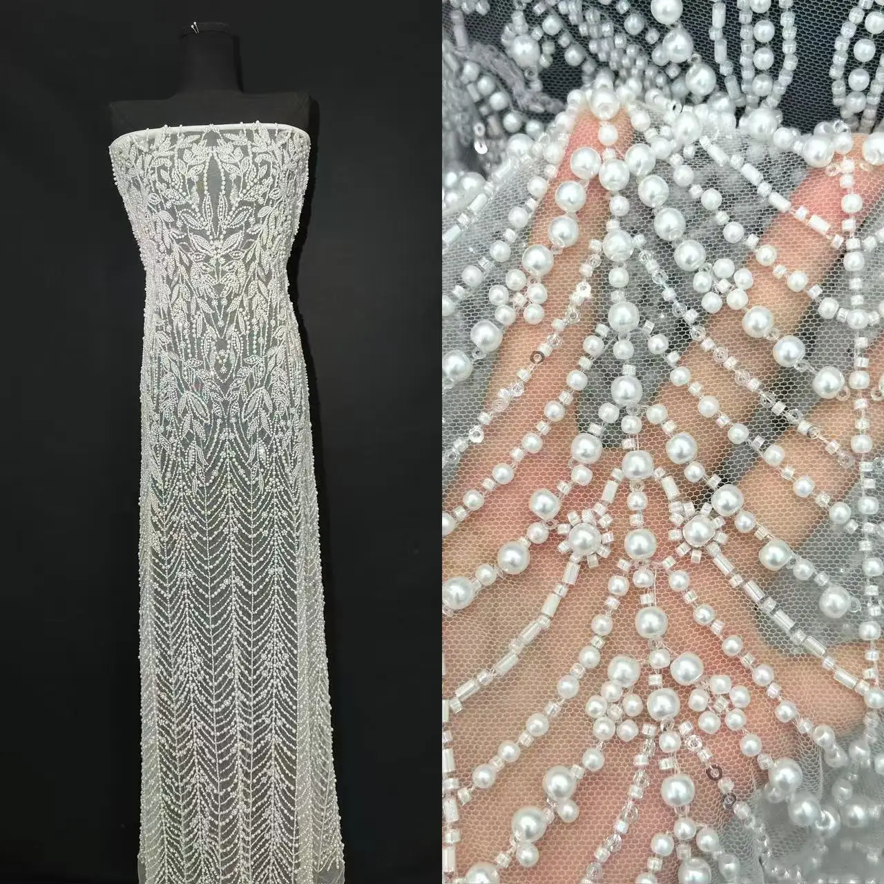 African Groom Lace Fabric Heavy Beads Embroidery French Tulle Lace Nigerian Wedding Dress