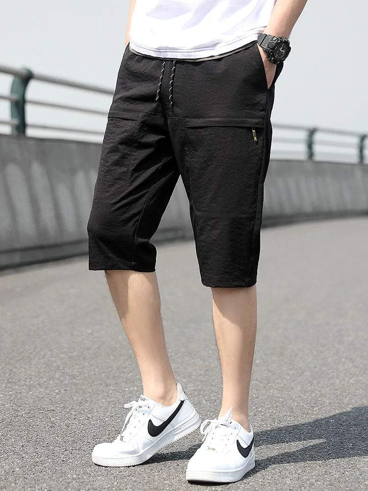 2024 Plus Size Summer Capris Pants Men Breathable Cool Calf-Length Short Sweatpants Straight Loose Casual Cropped Trousers 8XL