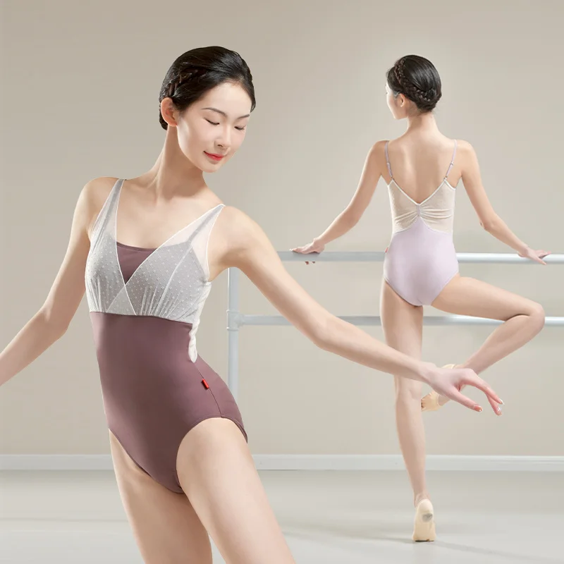 

Ballet Leotards Women Aerialist Practice Swimwear Ballet Bodysuit Deep V Sling Lace Splicing Drawstring Ruffes Ballerina Wear