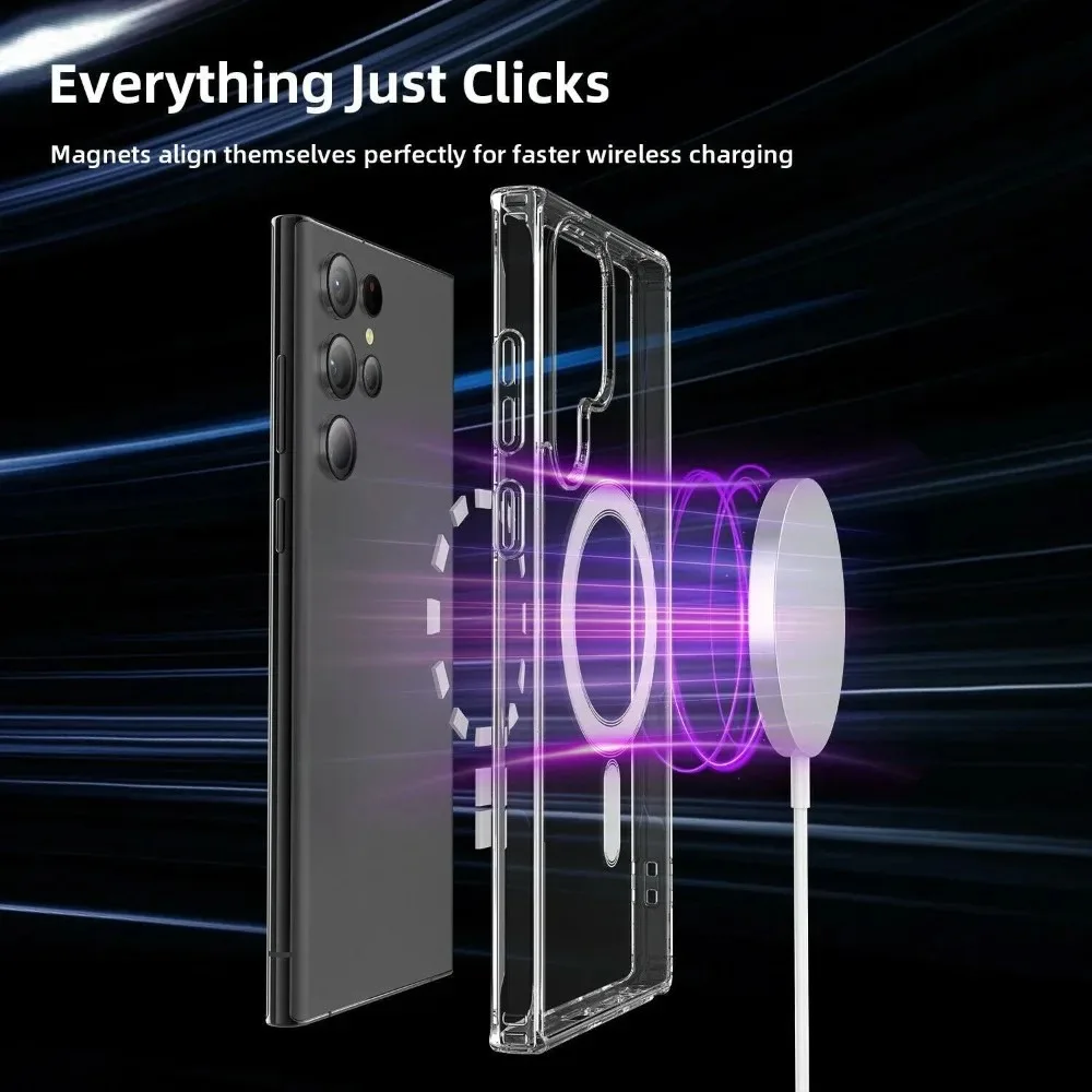 Original For Magsafe Magnetic Case for Samsung GalaxyS25 S24 S22 Ultra S23 S21  Plus Wireless Charging Shockproof Clear Cover