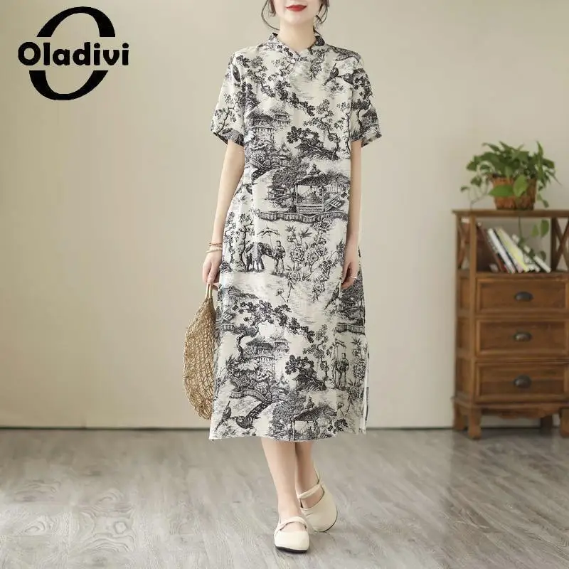 

Платье-миди женское свободного кроя с принтом, большого размера