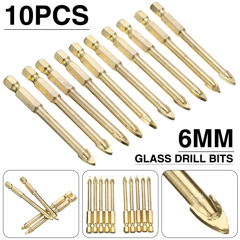 10 Pcs High Quality 6mm Glass Tile Drill Bits Set Gold Spear Head Ceramic Porcelain For Tiles Ceramics Glass Brick Tools