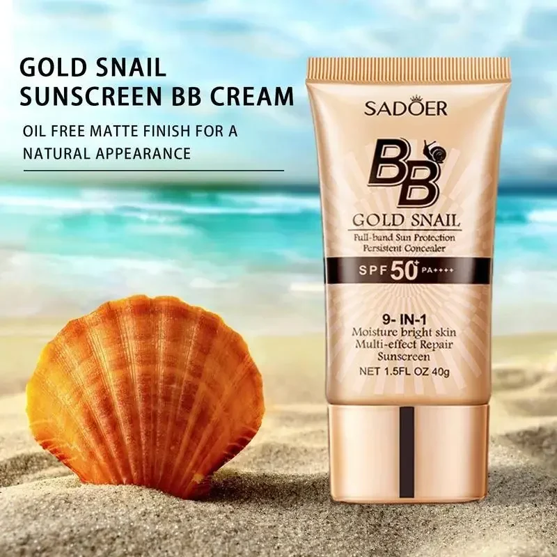 SPF50+ Gold Snail Sunscreen BB Cream Whitening Foundation Concealer Moisturizing Long Lasting Even Skin Tone Makeup Base Primer 4