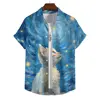 Summer Men's Printed Short Sleeve Shirt Oil Painting Starry Sky Cartoon Cat Print Street Daily Casual Oversized Tops SIZE S-5XL 4