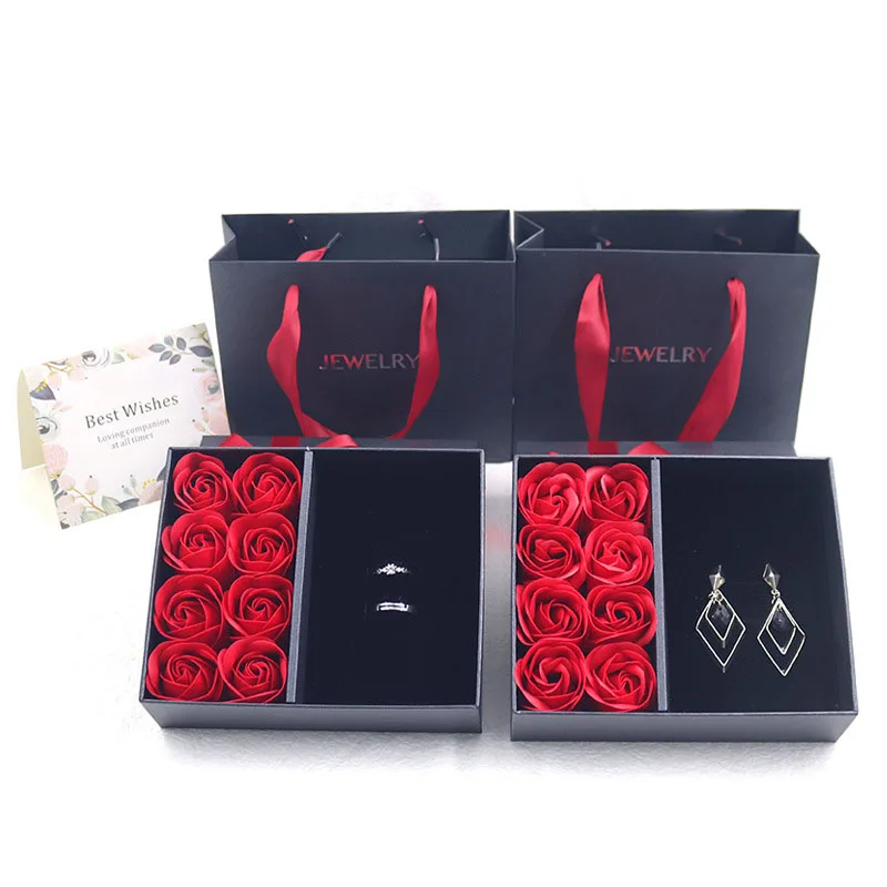 

Soap Rose Flower Jewelry Ring Box for Girlfriend Christmas Valentines Mothers Day Birthday Portable Gifts Pendant Packaging Bag