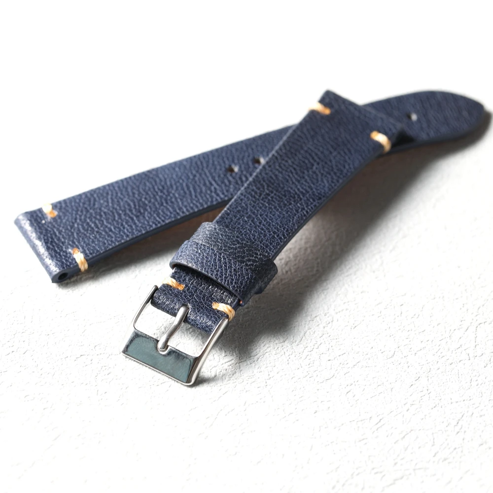 Luxurious Handmade Retro Blue Goat Leather Watchband - Ultra-Thin and Soft Strap