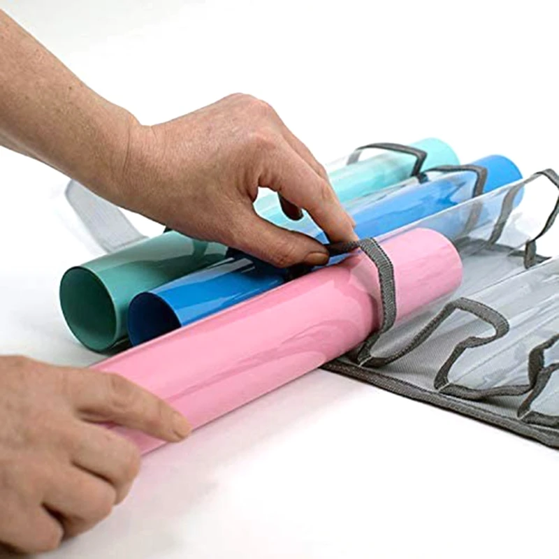 Vinyl Roll Holder 12 Roll Compartments Craft Organizers Storage Rack Holder Hanging Bag for Home Cabinet Door Wall Mount