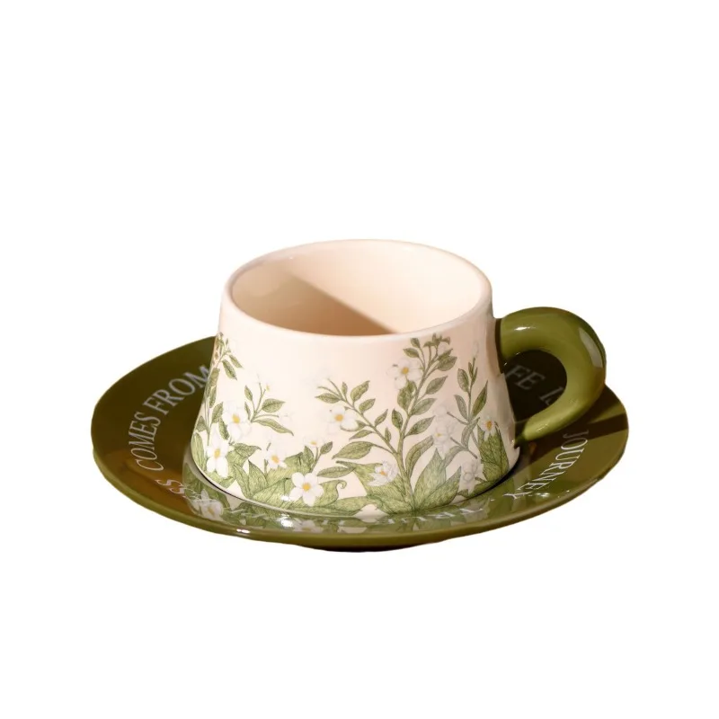 Ceramic Mugs Retro American Hand-painted Coffee Cups Green Bell Orchid Cup and Saucer Kitchen Plates Drinking Afternoon Tea Mug