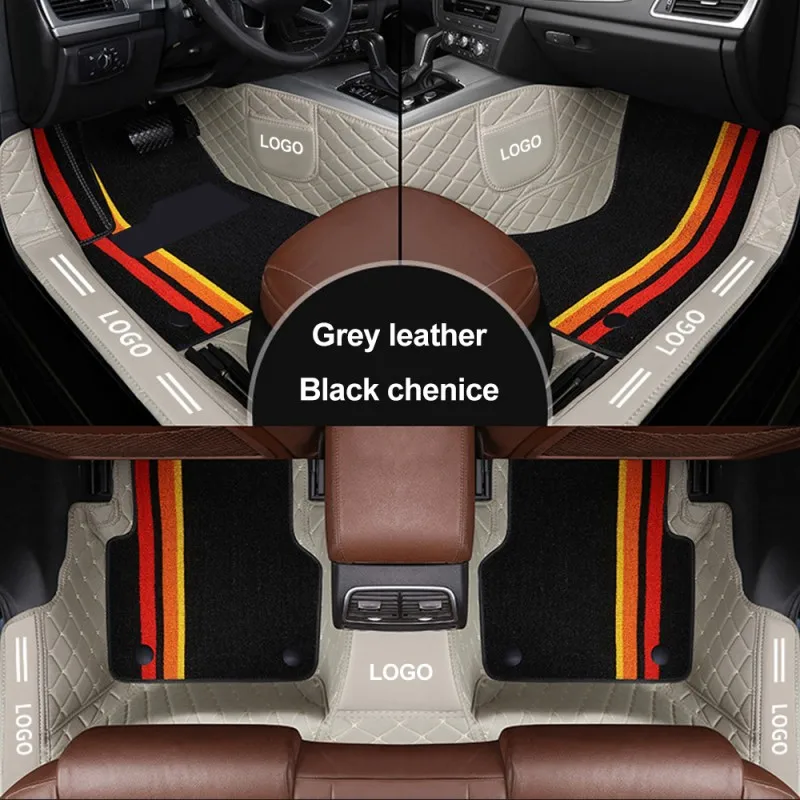 

YUCKJU Custom Stripe Leather Car Mats for Audi All Medels A6L R8 Q3 Q5 Q7 S4 RS TT Quattro A7 A8 A3 A4 A5 Automobile Carpet Cove