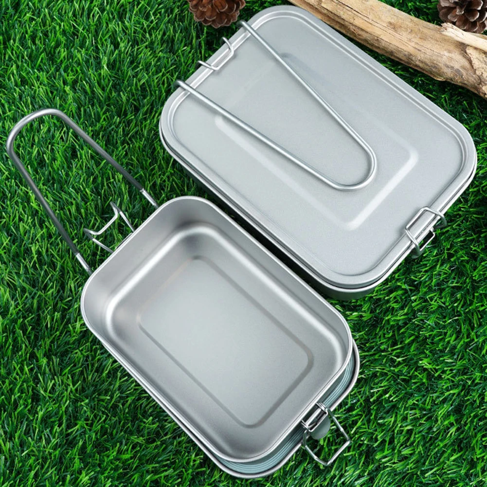 

800ml Titanium Lunch Box With Handle Leak-Proof Camping Food Storage Steaming Rack Foldable Grab Handle With Storage