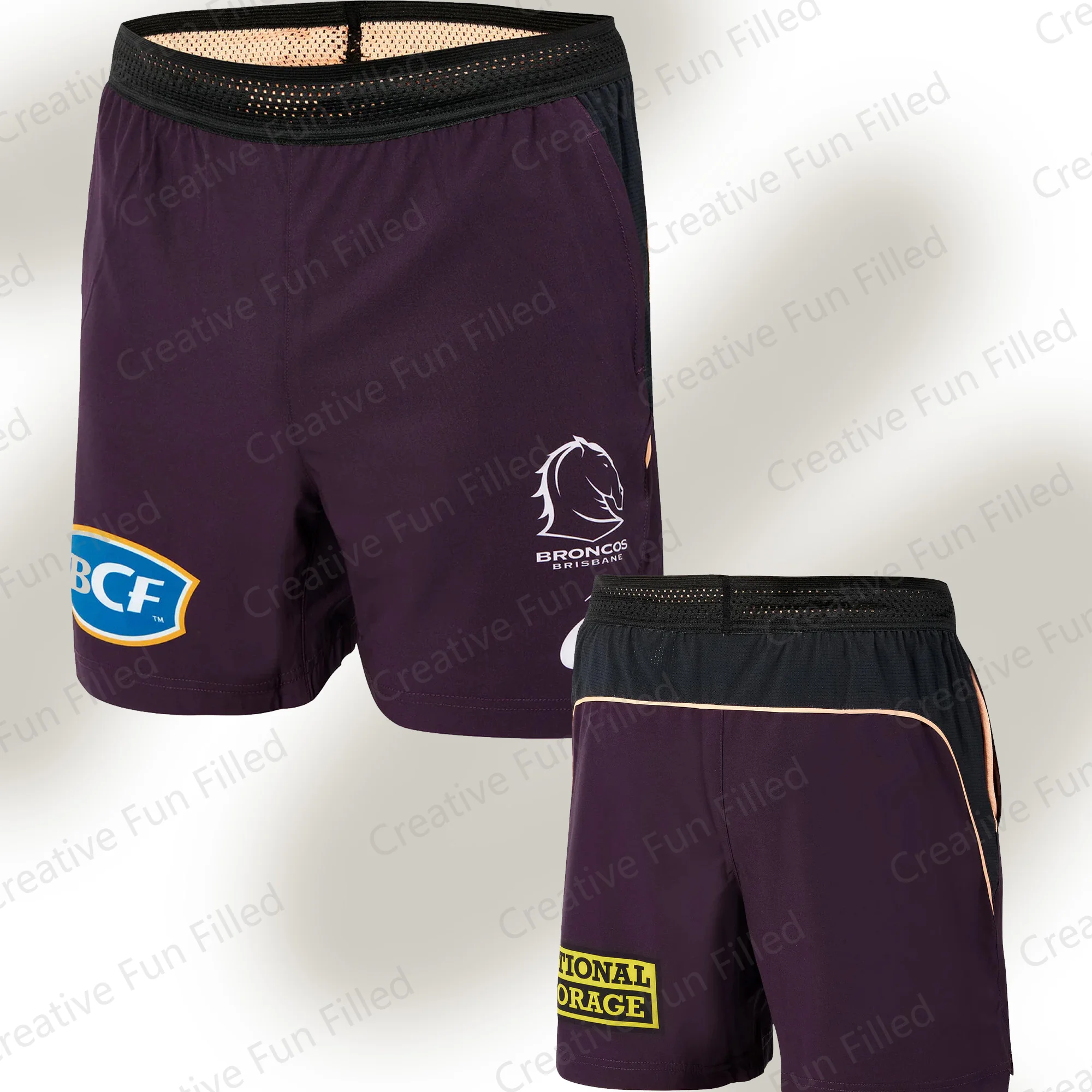 2024 New Arrival Summer NRL Brisbane Broncos Training Shorts For Oversized Cartoon Tops Kids/Adults Athletic Shorts Jersey 2