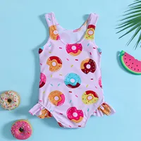 Baby Girls Bodysuit Swimsuit Summer Toddler Girls Ruffles Cartoon Prints 1 Piece Swimwear Beach Onesie Swimsuit Vacation Bikini 4