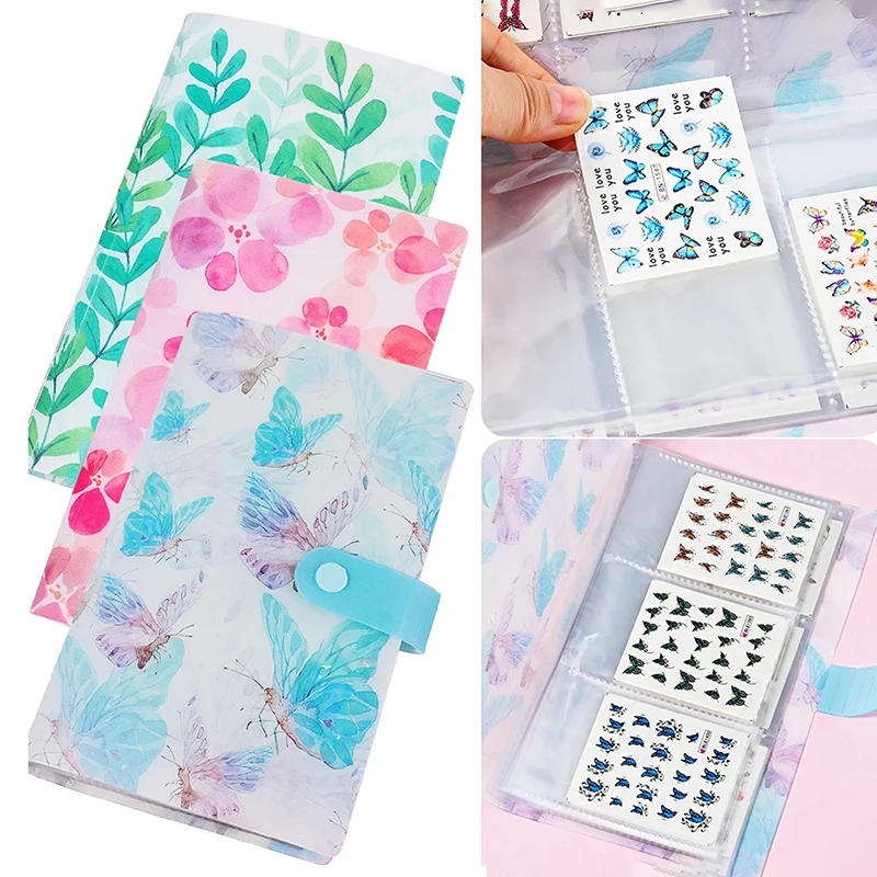 [E] 120/240 슬롯 네일 스티커 보관북 투명/나비/꽃/잎 커버 데칼 앨범 (작은 스티커용)