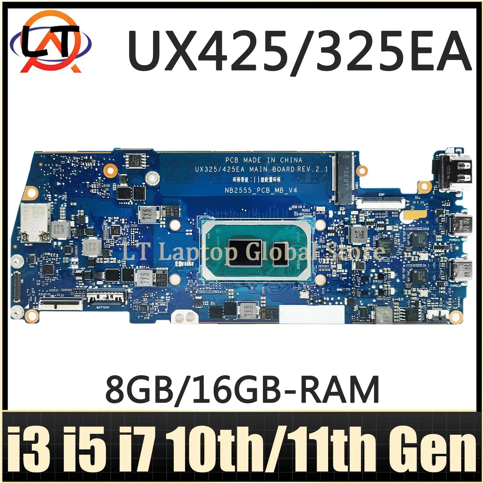 

Материнская плата UX425EA UX325EA для ноутбука Asus UX425EA UX325EA UX425E, материнская плата с процессором i3 i5 i7 10-го/11-го поколения 8 ГБ 16 ГБ ОЗУ