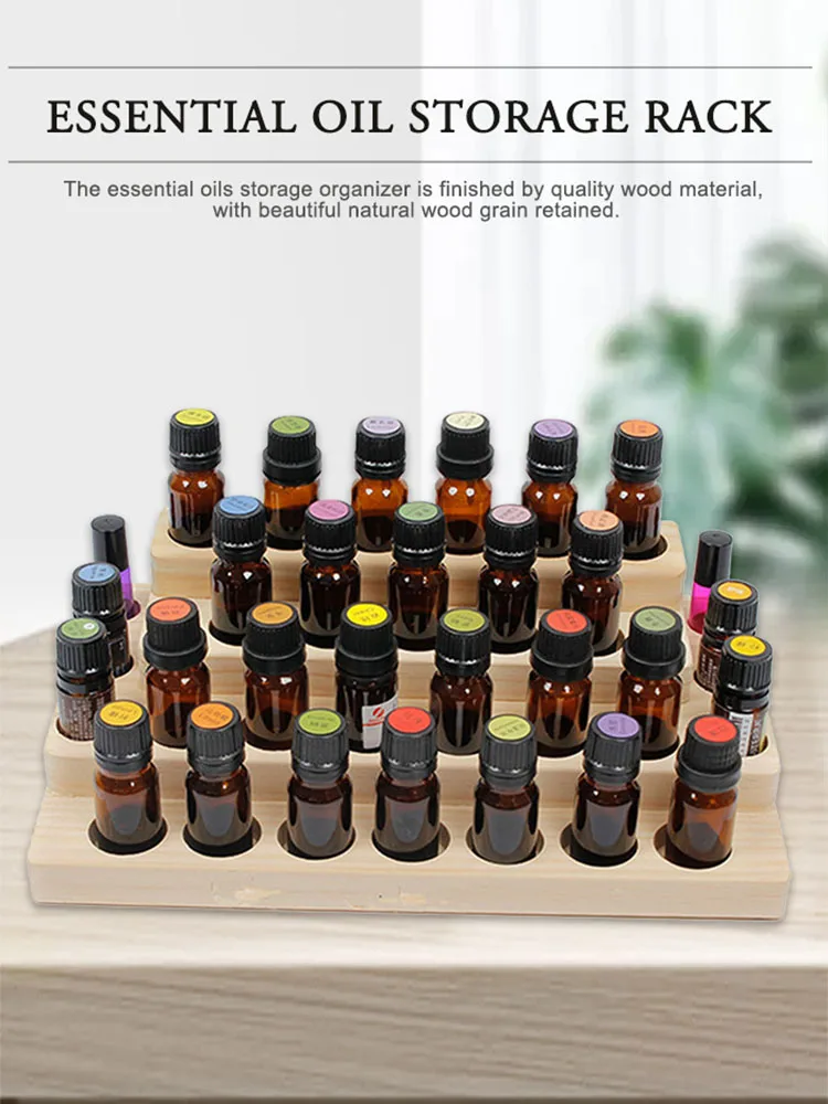 Natural Wood Essential Oil Display Stands Holder Rack Storage Organizer For 30 Slots 5-15ml Bottles Perfume Storage Tray 3
