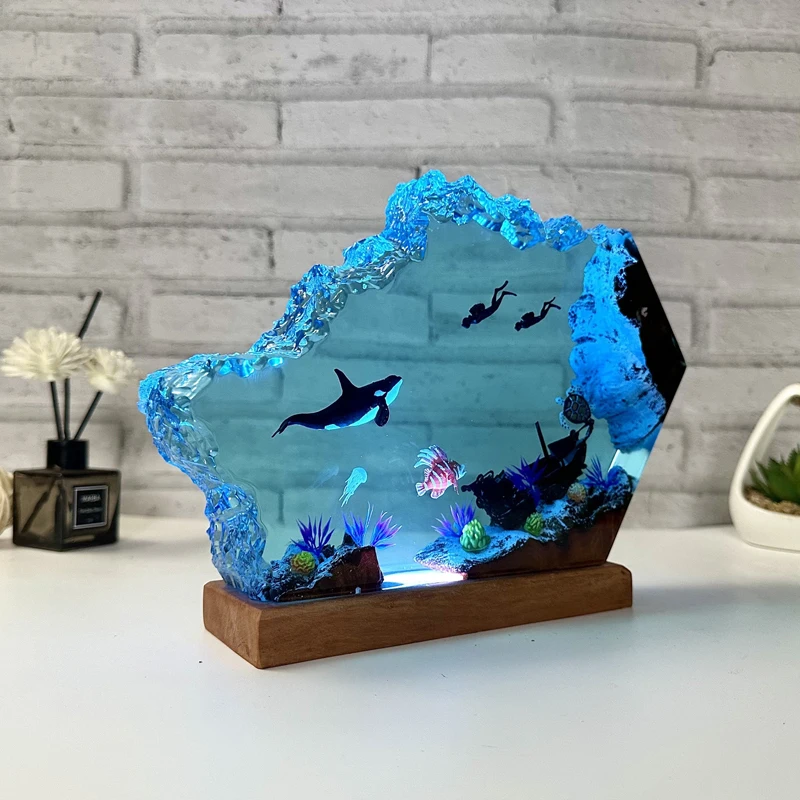 

Seabed World Organism Resin Table Light Creactive Art Decoration Lamp Shark Sunken Ship DiversTheme Night Light USB Charge