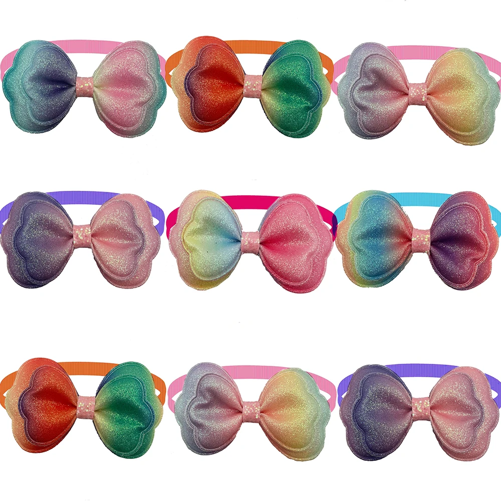 цена 30/50pcs Pet Dog Grooming Bow Tie Rainbow Style Pet Dog Bow Tie Pet Dog Accessories Supplies