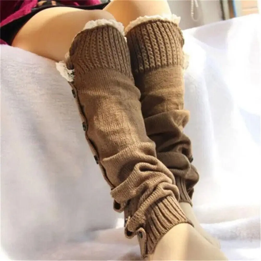Quality Knitted Ankle Warmers Boot Winter Leg Warm Elastic Lace Knee High Long Foot Covers Soft Warmer Socks_voghion.com