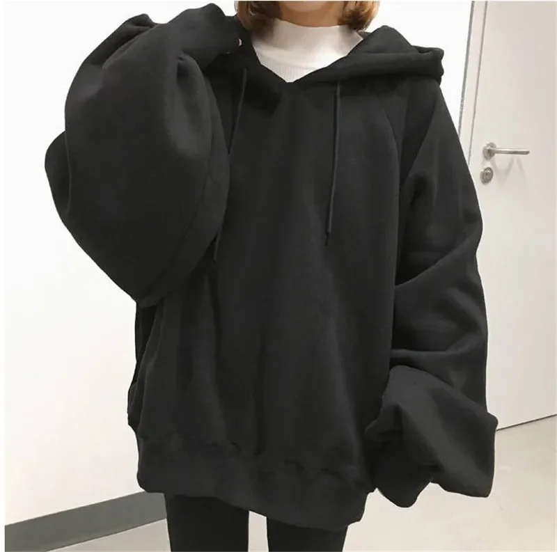 Female Fashion Sweatshirts Casual Loose Long Sleeve Oversize Thicken Hoodies 3 Color Autumn Winter Women Hoodie Solid Pullover
