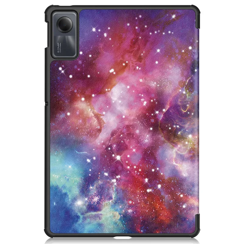 Estojo de couro tri-dobrável com suporte pintado,