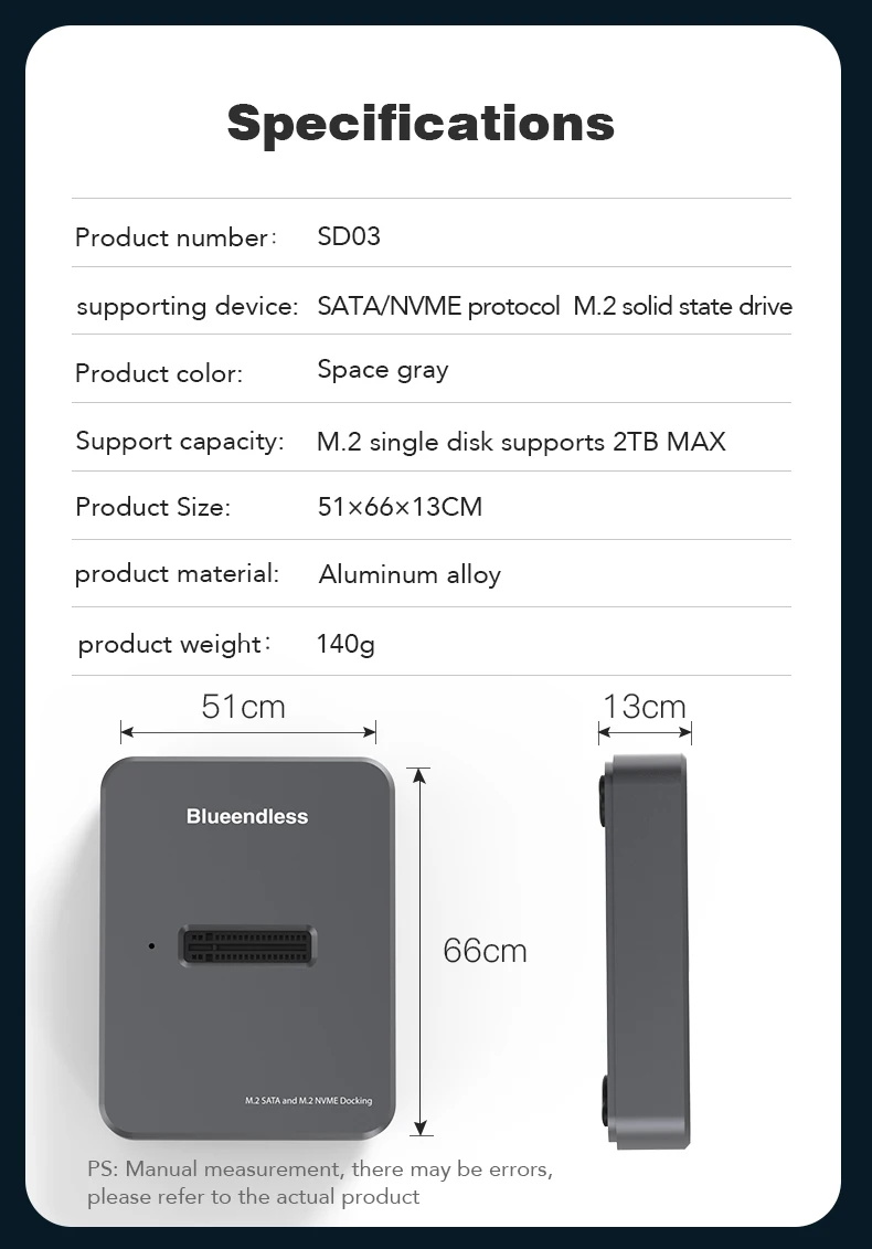 Blueendless Dual bay SSD m.2 case usb 3.1 PCIe NVME/NGFF with M Key/B&M Key SSD enclosure Solid Disk case ssd docking station hard disc case