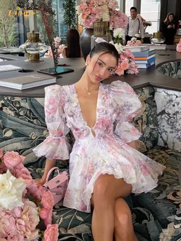 Robe mini femme dos nu imprimé fleur à lacets sans manches