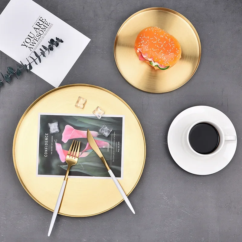 Storage Tray Kitchen Tray Jewelry Storage Tray Home Decor Golden Storage Tray Round Jewelry Desktop Display Plate Retro Kitchen Dinner Plate Golden Scissors Kitchen Organizer
