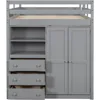Full Size Loft Bed with Built-in Wardrobe, Desk, Storage Shelves and Drawers, Solid Wood Loft Bed Frame, Wardrobe 5