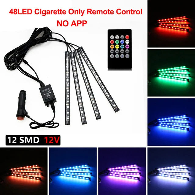 thumbnail image 1 of Kit de luces LED de neón para interiores de automóviles, luces de ambiente para pies, accesorios, luz de fondo, control remoto por aplicación, música, lámparas decorativas RGB automáticas, 1 of 5