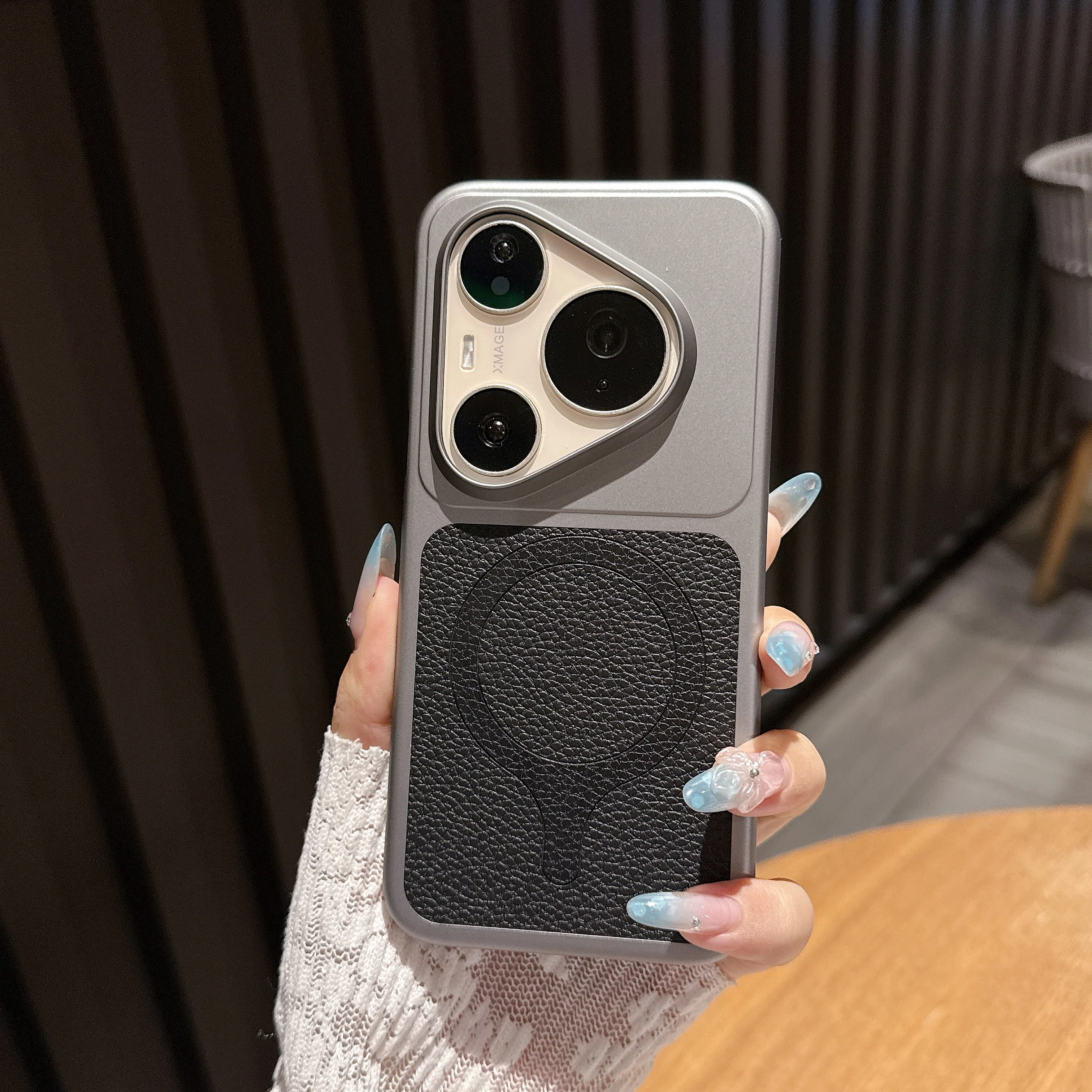 Frosted Magnetic Lychee Pattern Hybrid Bumper Case with Magsafe Compatibility