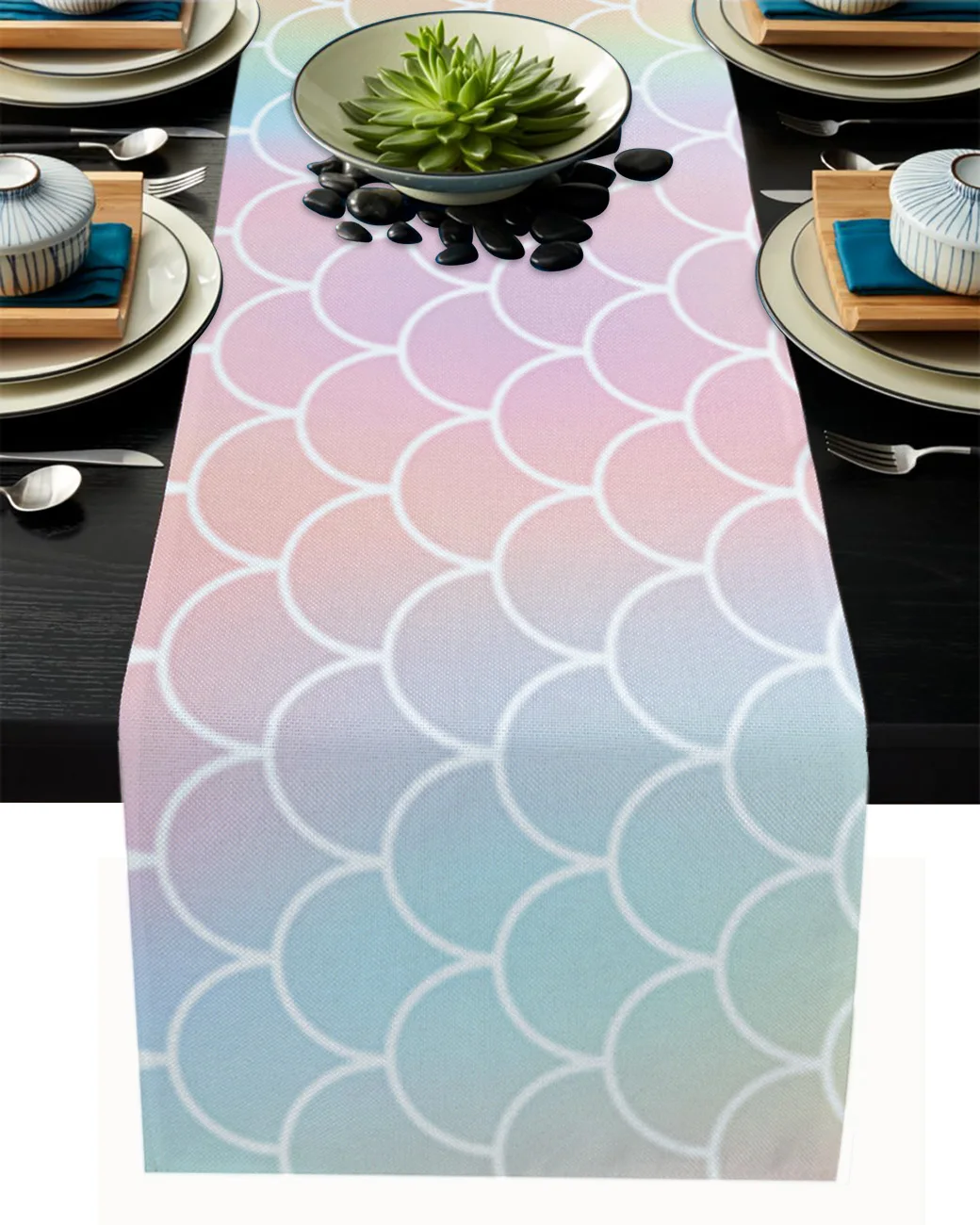 

Русалка, весы радужных цветов, льняная настольная дорожка, планшетовый обеденный стол, скатерть для свадебной вечеринки, Декор