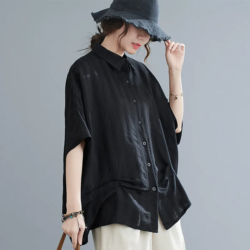 

2022 New Arrival Thin Korea Style Fashion Women Summer Blouse Shirts Batwing Sleeve Streetwear Girl's Casual Blouses