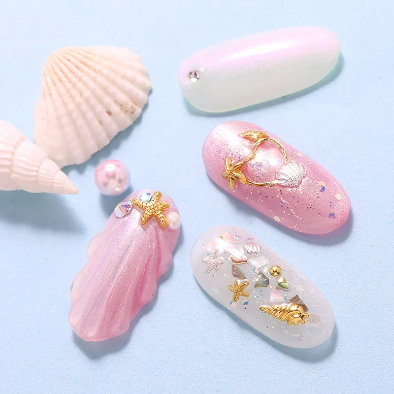 100pcs Gold Seashell Starfish Nail Charms Metal Rivets Accessories Nail Art Decorations 3D Mixed Shell Star Manicure Studs Part 2