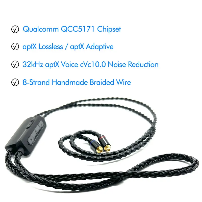 

Qualcomm QCC5171 Bluetooth 5.3 HiFi in-Ear Headphone Upgrade Cable aptX Lossless Adaptive HD/LL Hi-Res for AKG N5005 TRN BA15 VX