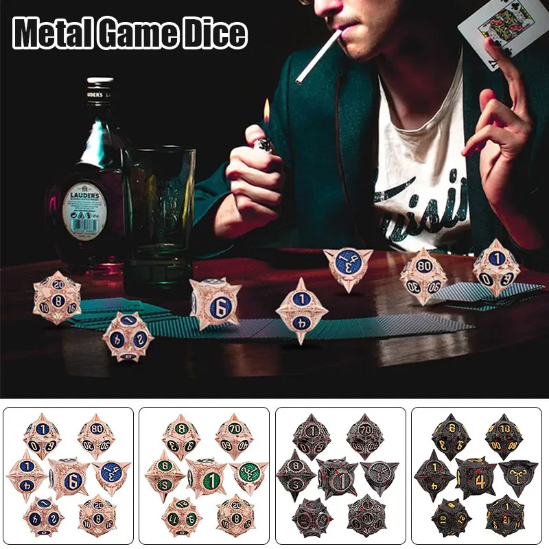 7pcs Set Metal Meteor Spike Dices Creative Luxurious Digital Dice Party Table Board Card Games Accessory D4 D6 D8 D10 D12 D20