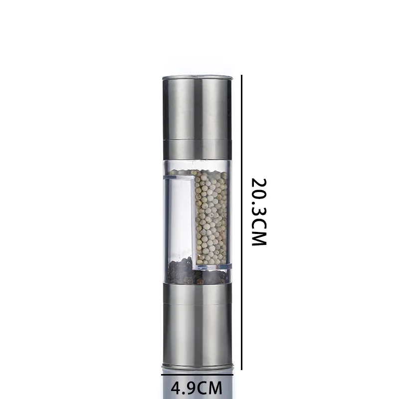 Dual Purpose Pepper Grinder Stainless Steel Double Head Kitchen Tools Sea Salt & Black Pepper Spice Manual Double Head Grinder