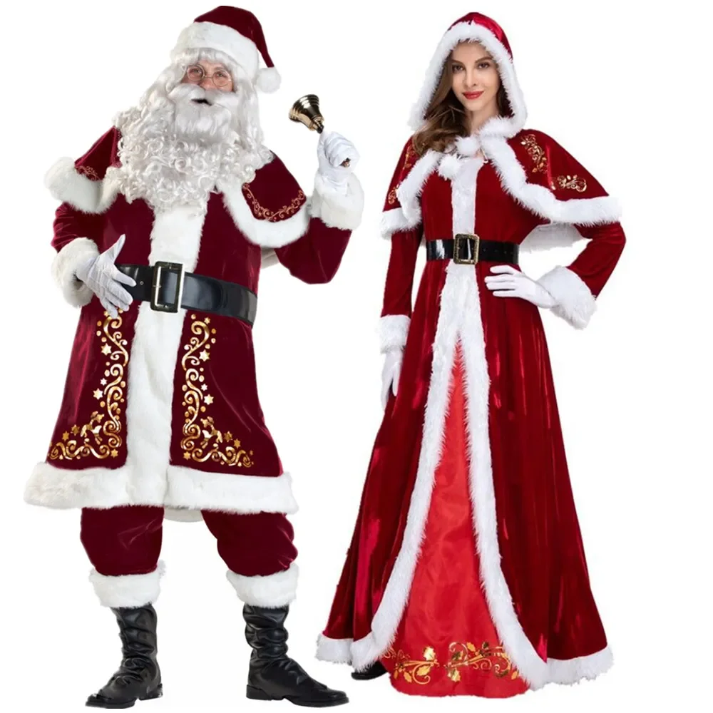 

Velvet Red Santa Claus Costume Couple Christmas Costume Cosplay Dress New Year Masquerade Xmas Uniform Suit