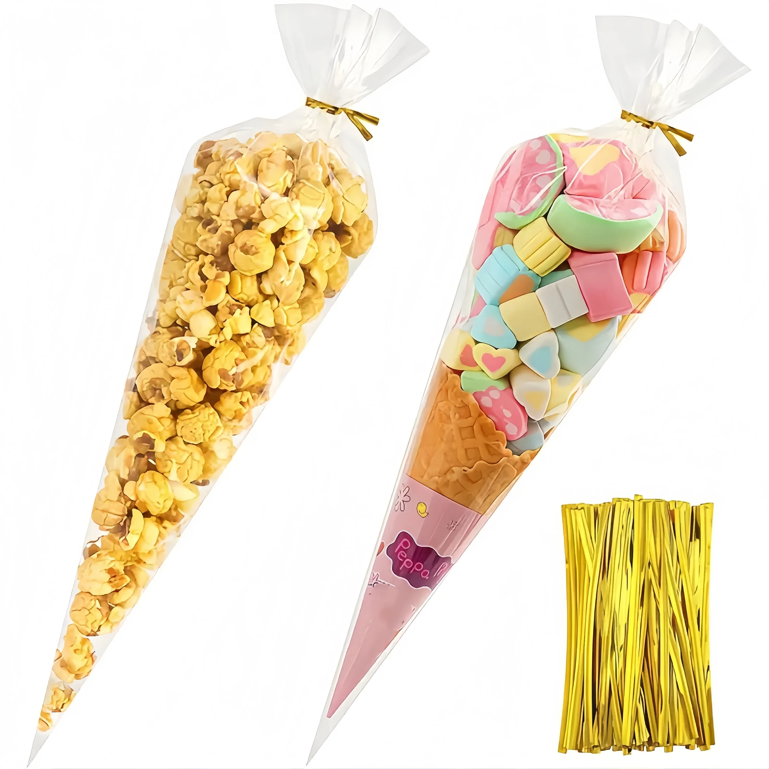 25/50/100Pcs mini transparent cone bag with kink for popcorn candy candy gift and party gift wrapping triangle bag