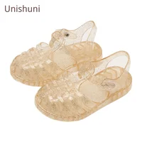 Unishuni Girls Jelly Sandal Kids Bling Glossy Plastic Summer Shoe Durable Quick Dry Close Toe Beach Slipper Sandal for Girls 1