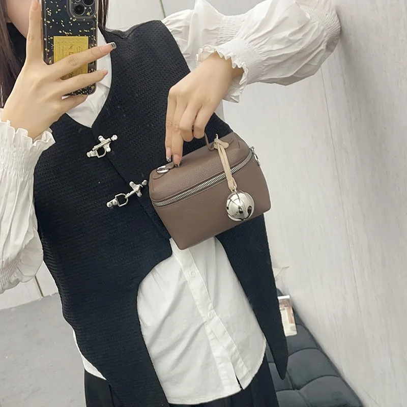 Classic Black Square Handbags for Women Autumn New Versatile Small Single Shoulder Crossbody Bags with Elegant Ball Pendant