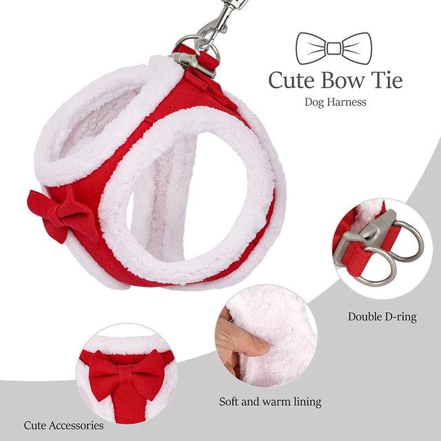 Winter Warm Dog Harness Leash Set Soft Fleece Pet Harness Vest With Cute Bowtie for Small Medium Dogs Chihuahua Walking Belt 2