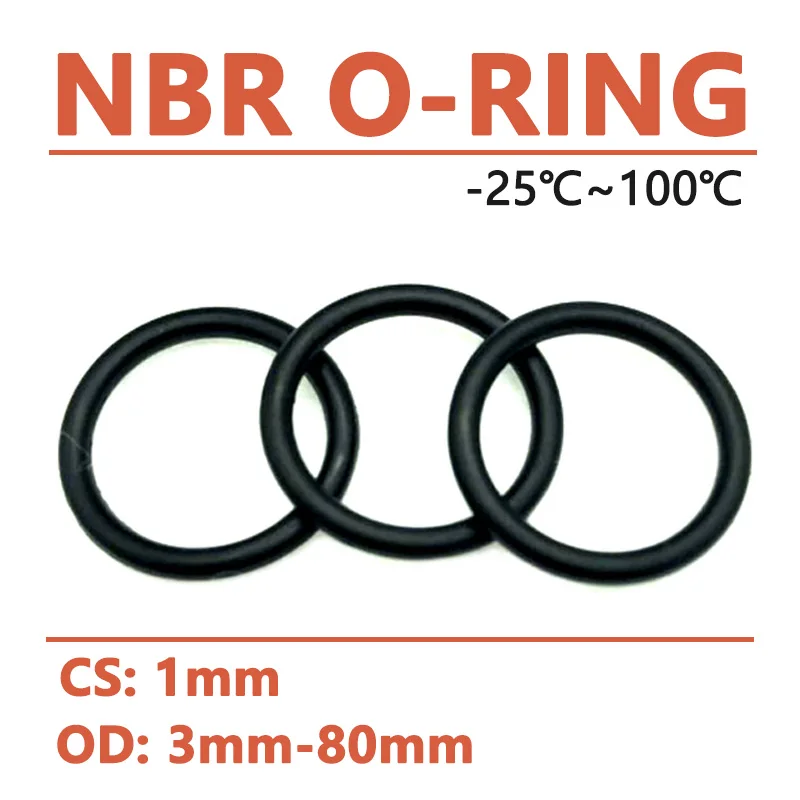 

Thickness CS 1mm Black NBR Nitrile Rubber O Ring Sealing Washer OD 3-80mm Round O Type Gasket Corrosion Oil Resistant High Temp