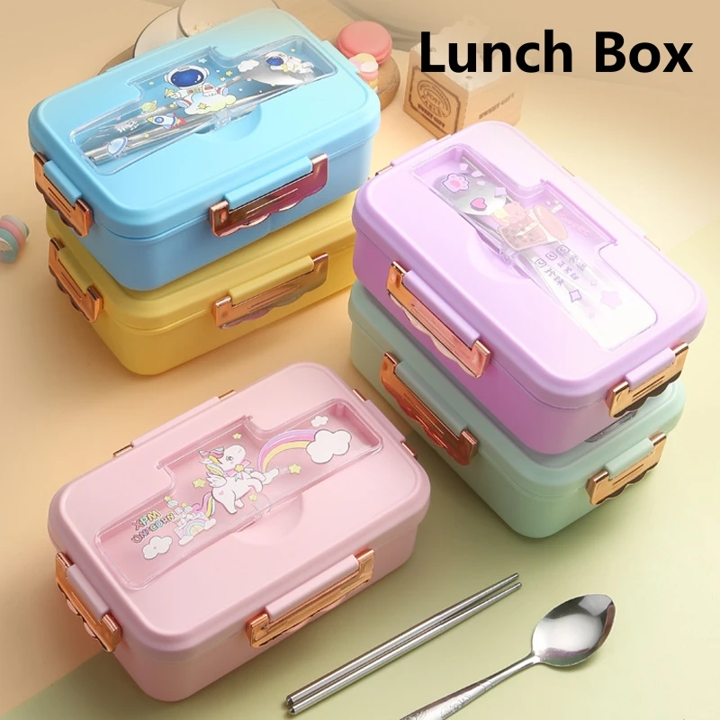 3 Grid Lunch Box Multi-Function Cute Dinosaur Heated Sandwich Snack Special Canteen for Kids Girls Cartoon Students Food Box
