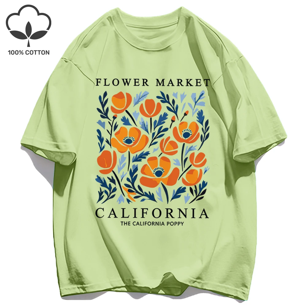 California Yellow Flowers Print Women's Soft Cotton O-Neck Casual Tee