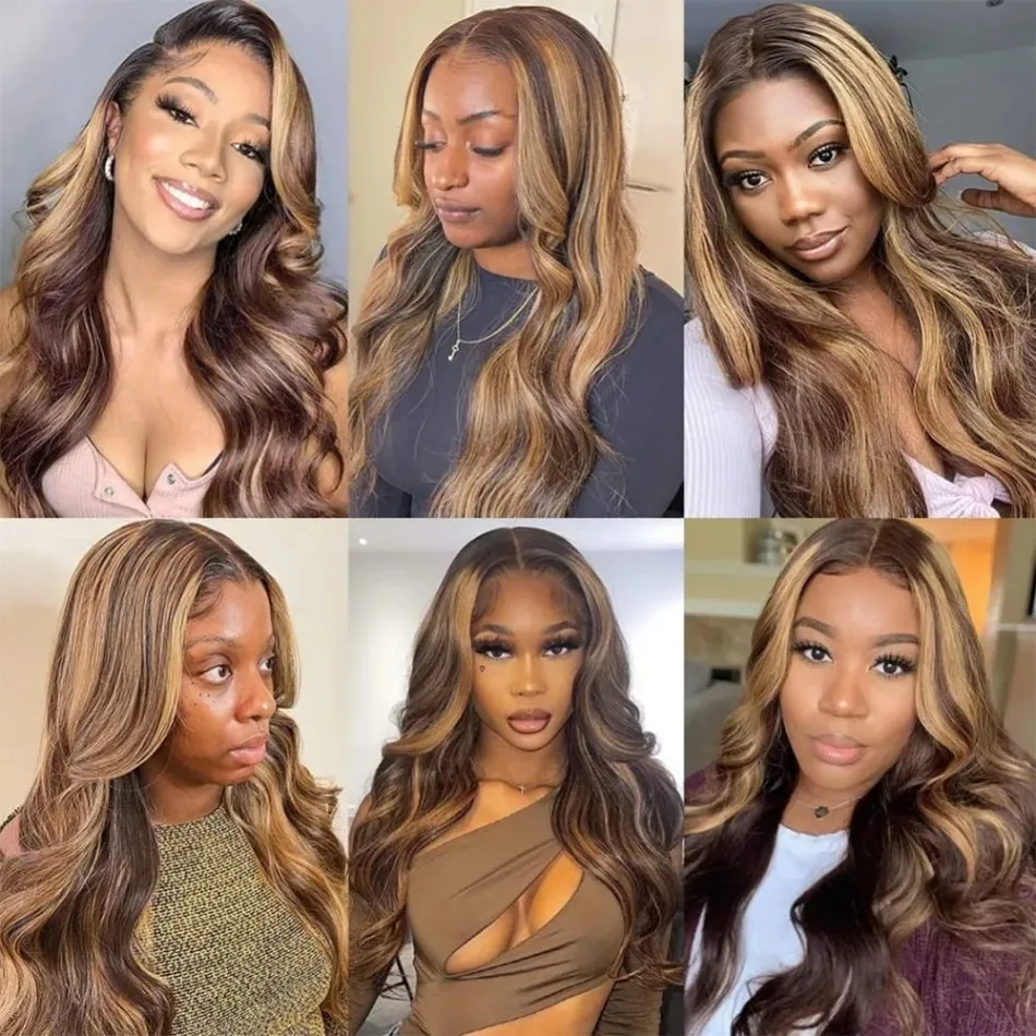 Body Wave Human Hair Wigs Highlight 4/27 13x6 HD Lace Frontal Wig 100% Human Hair For Women Preplucked Brazilian Wig 250 Density