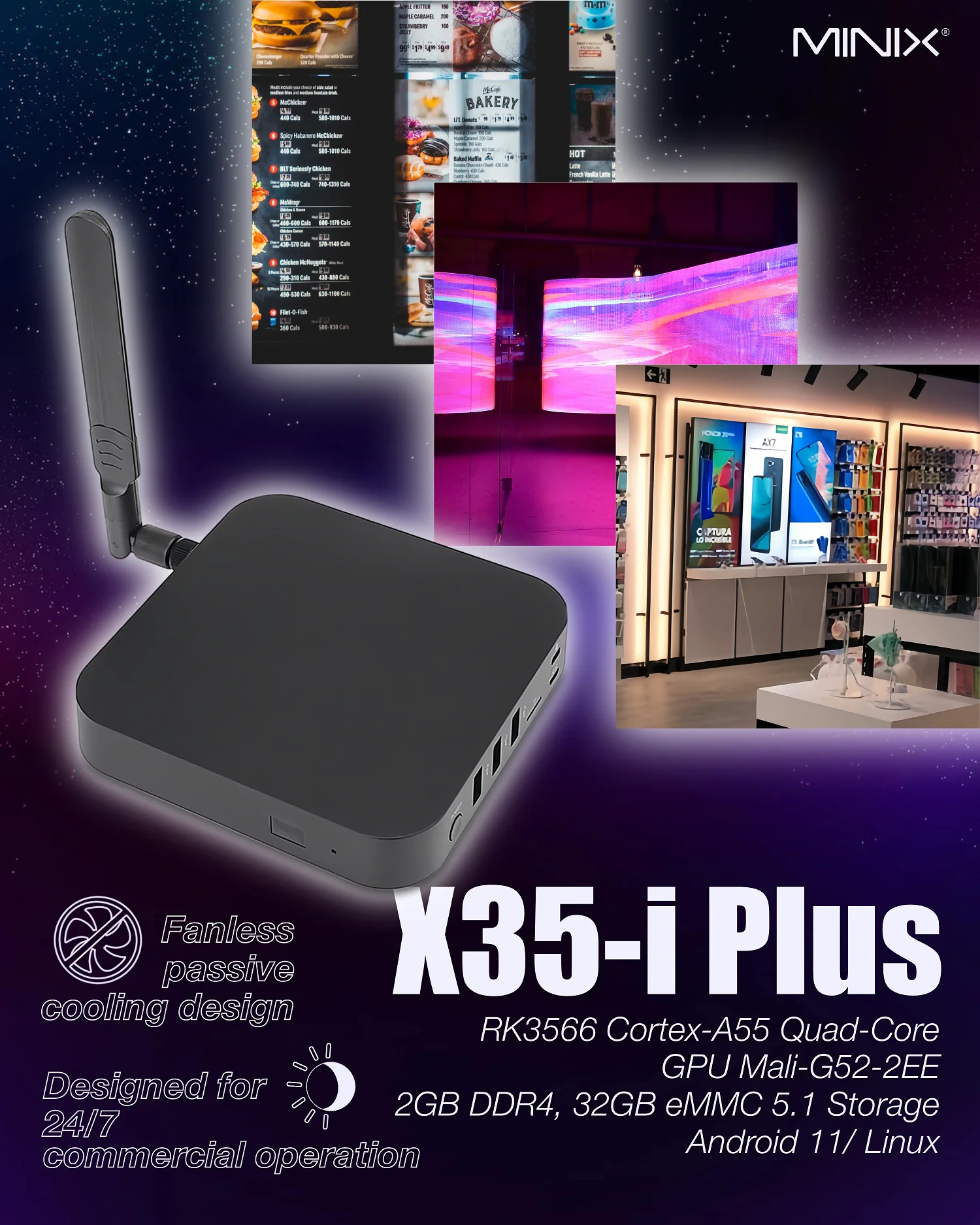 MINIX X35-i Plus WiFi 6 Android11 TV BOX 2GB DDR4 32GB eMMC Media Hub 6 for digital signage