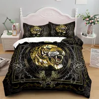 European Style Golden Baroque Pattern Wild Tiger Duvet Cover Set King Queen Double Twin Single Bed Linen Set 4