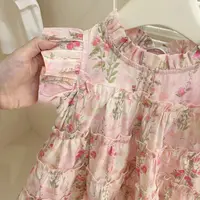 Summer Floral Print Lace Fly Sleeve Thousand Layer Baby Girl Princess Dress Cute Flower Girl Dress With Bag 4
