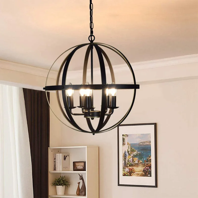 Simple Creative Chandelier Lamp for Dining Room Cafe Living Room NMDD American Retro Metal Industrial Pendant Light Color : 1 Pack Wrought Iron Decorative Hanging Ceiling Lighting Fixture 