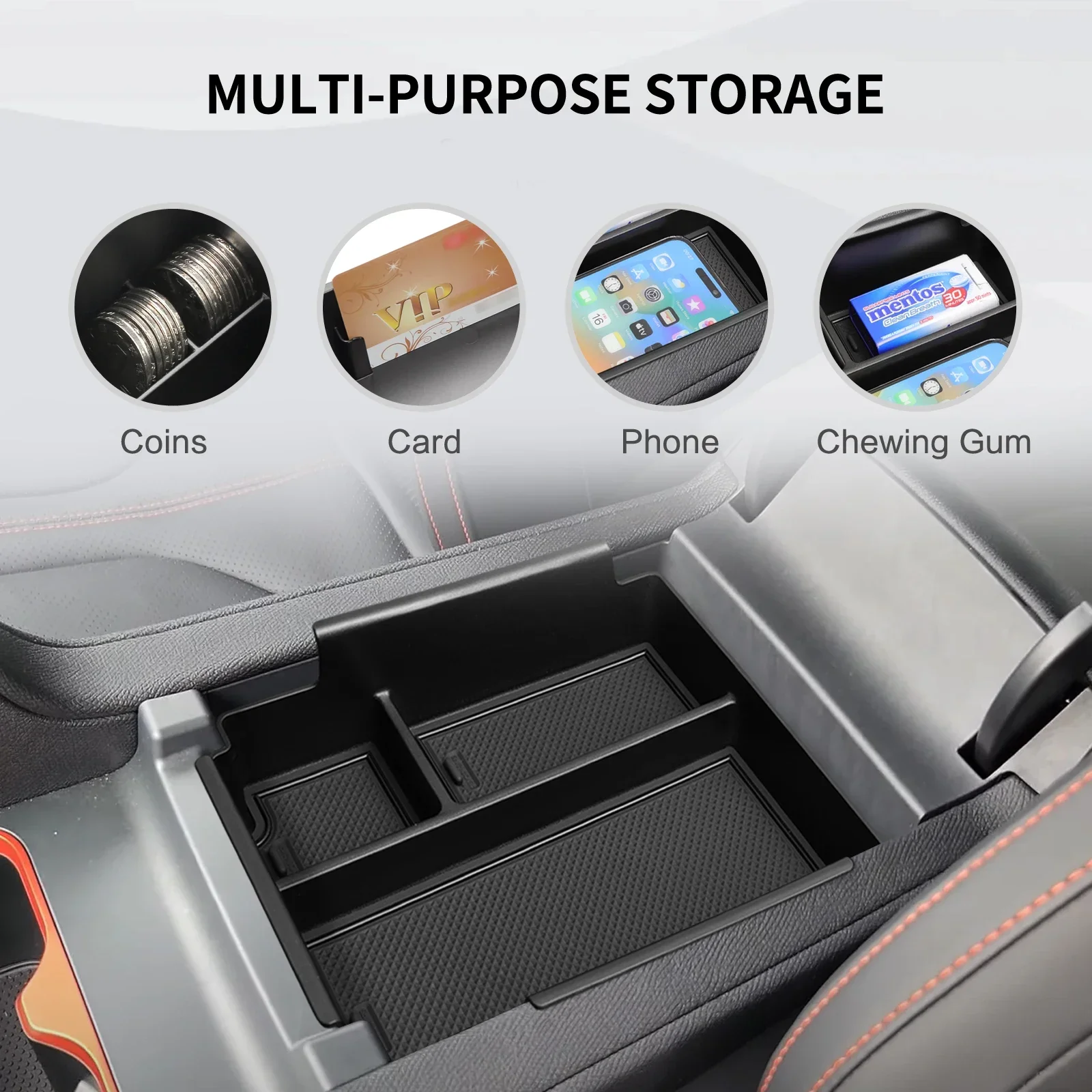 Car Center Console Armrest Storage Box Tray Organizer Black
